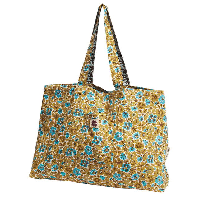 Magnolia Reversible Cotton Tote Bag - Turquoise