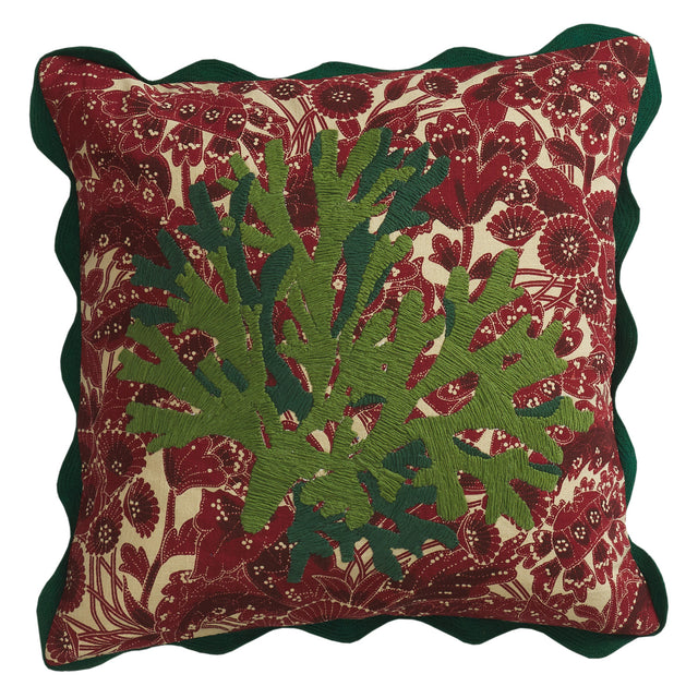 Lucia Embroidered Cushion - Crimson Feather Insert