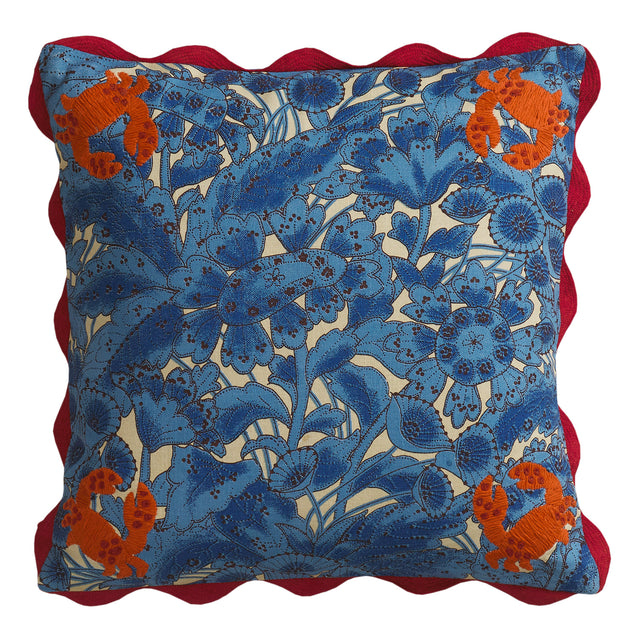 Lucia Embroidered Cushion - Cerulean Feather Insert