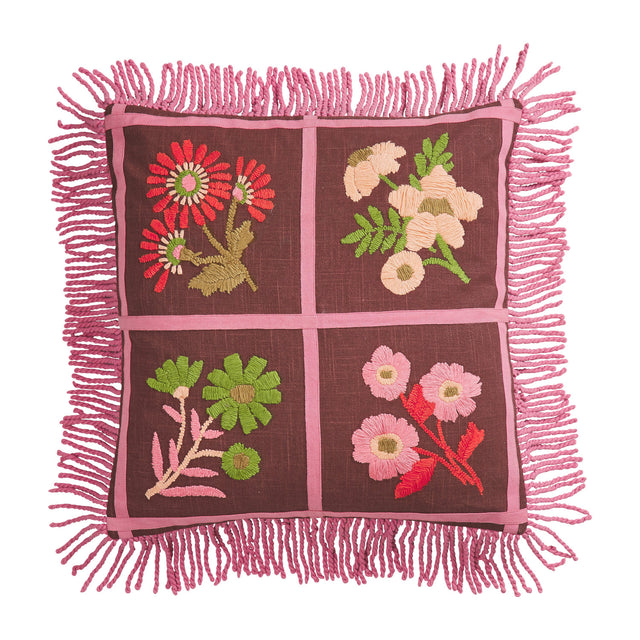 Mira Embroidered Cushion - Clove